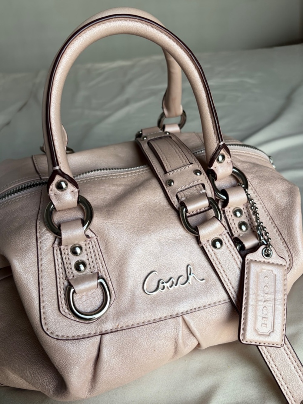 Coach Blush Pink Leather Satchel Shoulder Bag Silver Hardware - Picture 2 of 7
